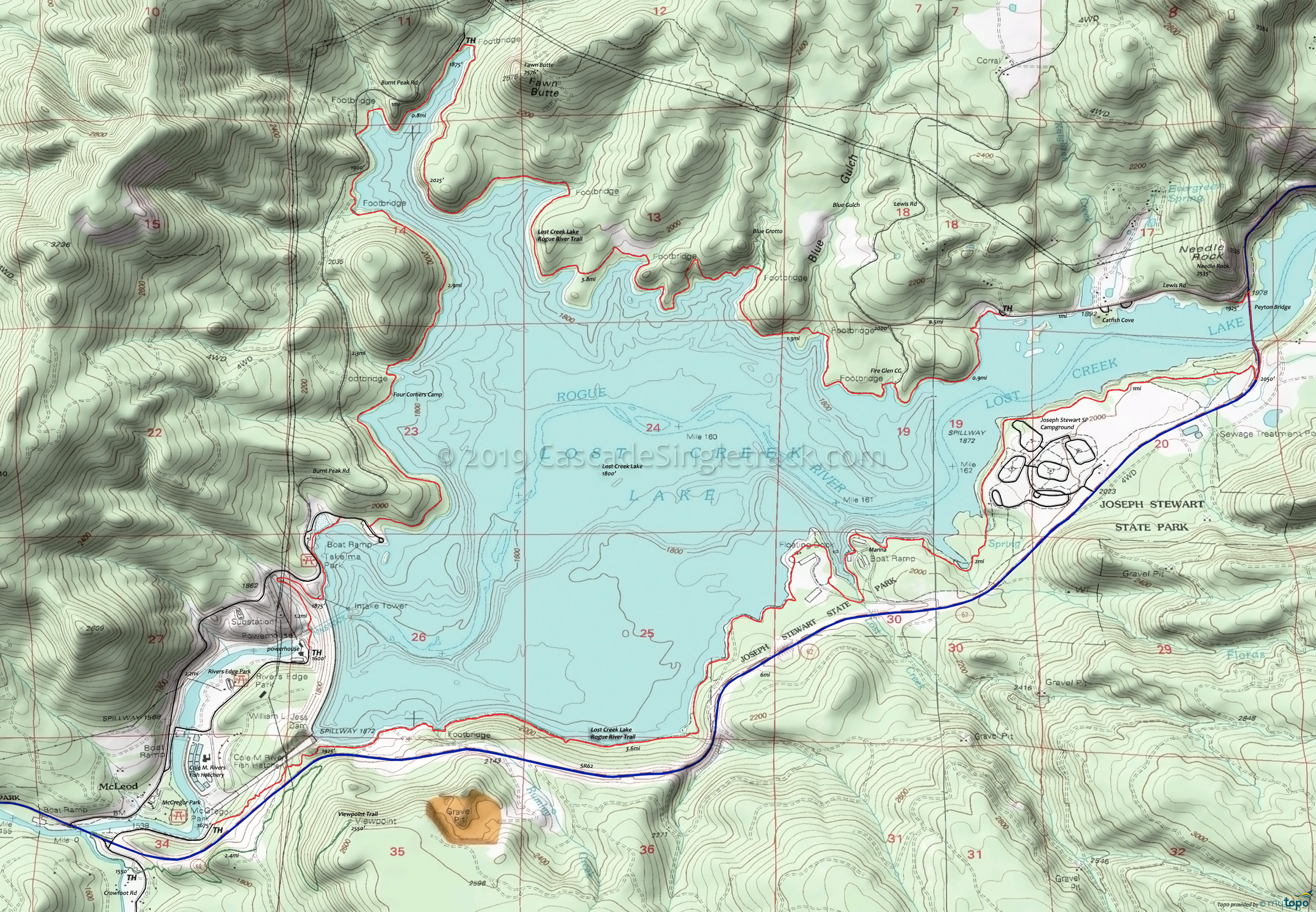 Lost Creek Lake Area Topo Map