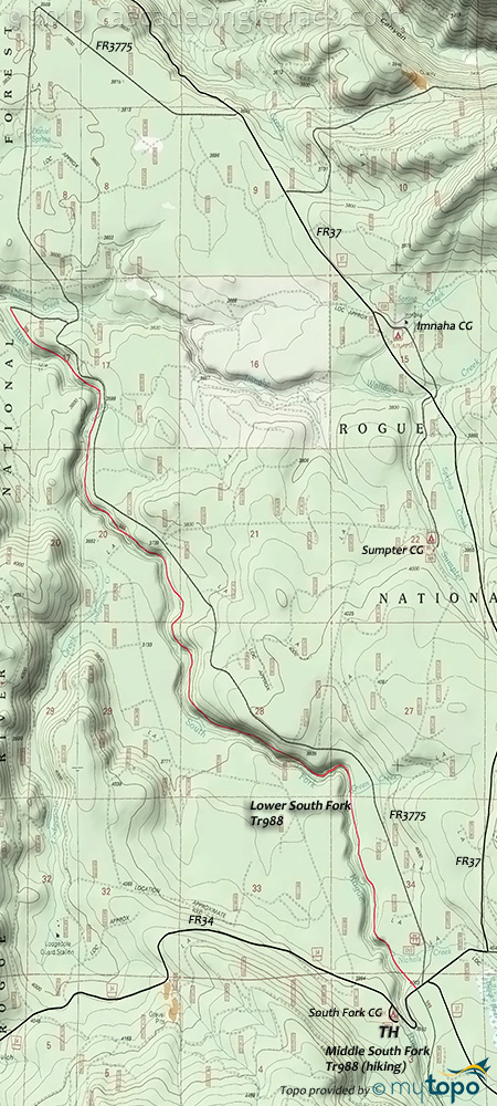 South Fork Rogue River Tr988 Trail Topo Map