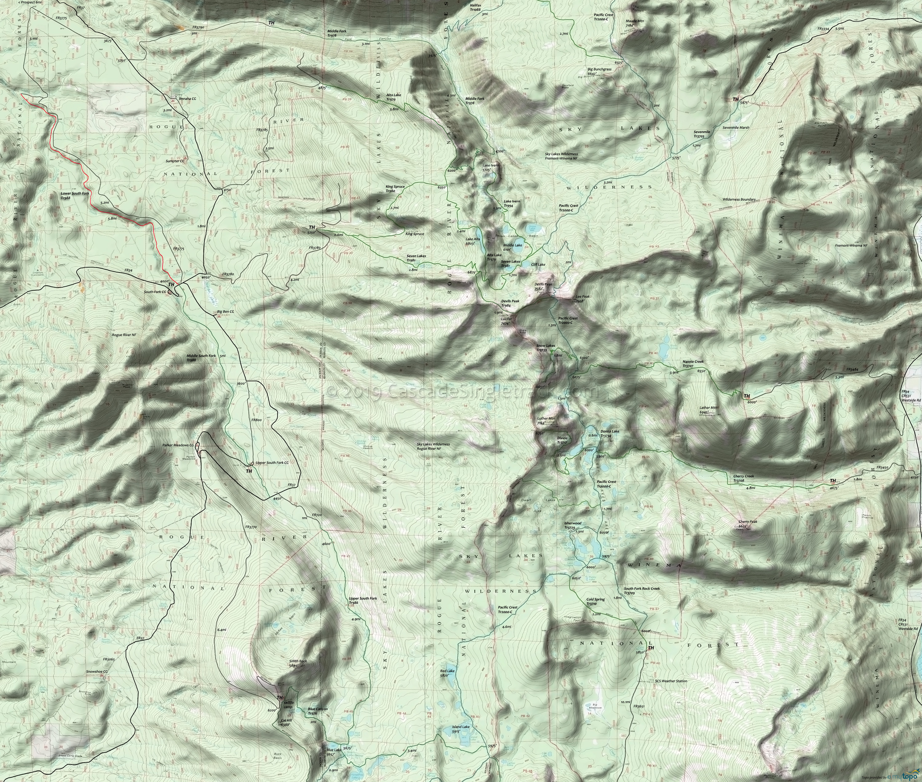  South Fork Rogue River Tr988 Area Topo Map
