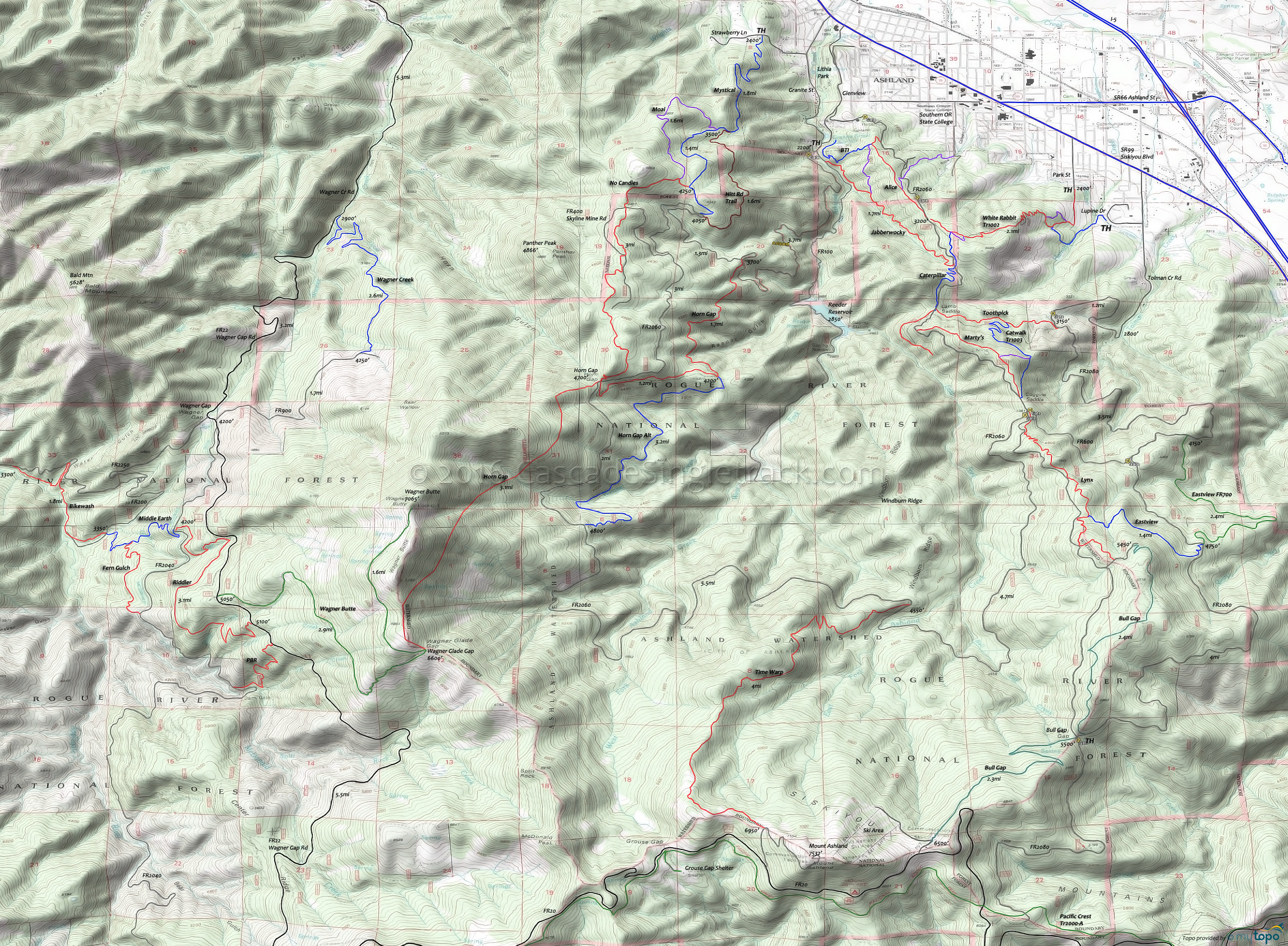 White Rabbit Mountain Biking and Hiking Topo Map