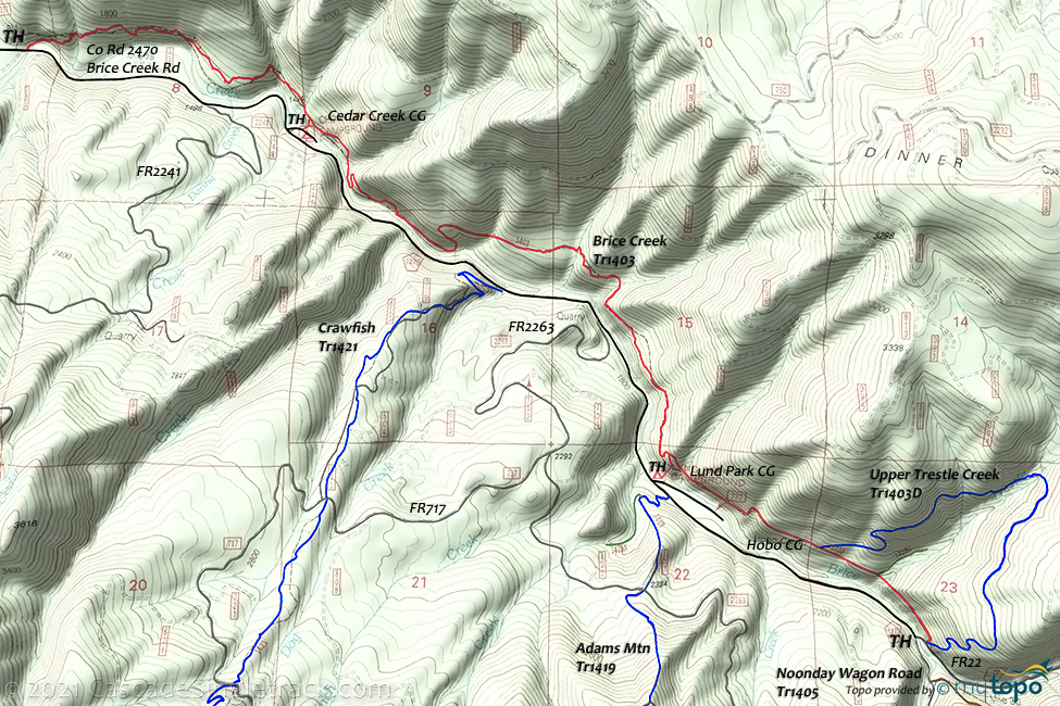 Trestle Creek, Brice Creek Trail #1403 Topo Map