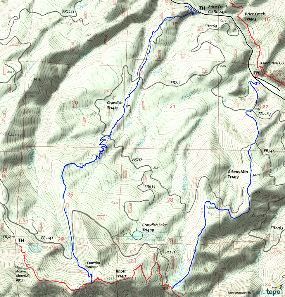 Adams,Mt Knott,Crawfish Trail #1421 Topo Map