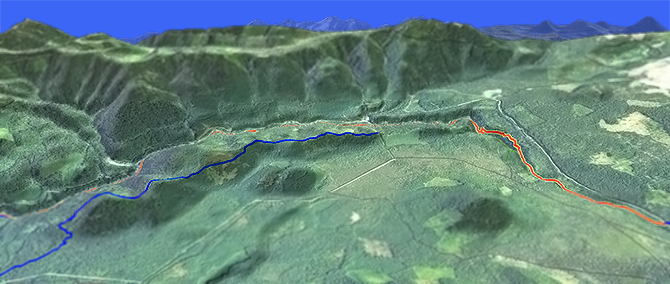 3D view of North Umpqua River Trail: Dread and Terror Trail #1414