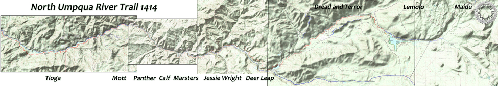 North Umpqua River Trail: Tioga, Mott, Panther, Calf, Marsters, Dread and Terror Topo Map