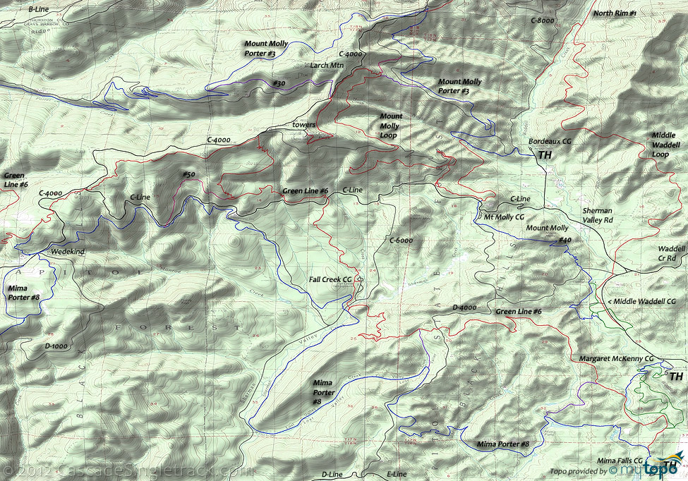 Capitol Forest Mima Porter, Green Line, Mount Molly Porter, Waddell Loop Trails Topo Map