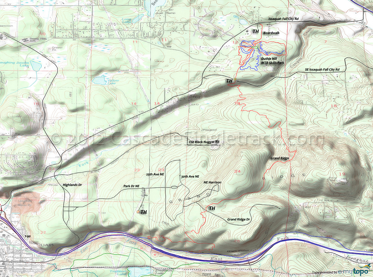 Duthie Hill Trail Map Duthie Hill Trails: Boardwalk Trail, Bootcamp Trail, Braveheart Trail,  Grand Ridge Trail, Movin On Trail, Ryan's Eternal Flow Trail, Step It Up  Trail Mountain Biking Topo Map