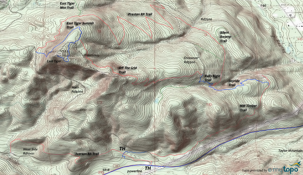 Tiger Mountain and Taylor Mountain Trails Topo Map