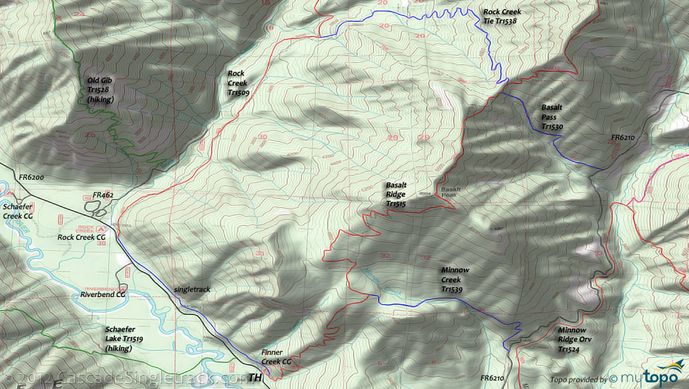 Rock Creek, Minnow Creek, Basalt Pass, Schaefer Lake, Basalt Ridge Trail #1515 Topo Map