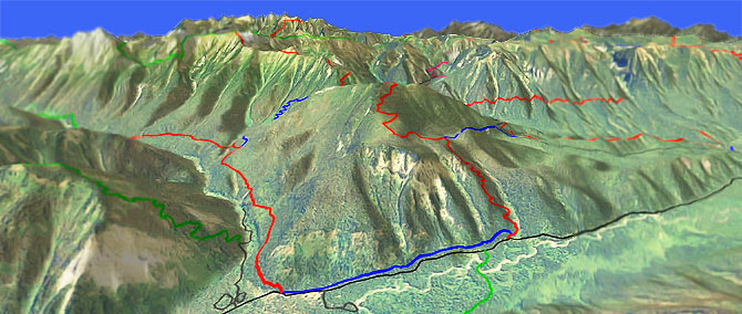 3D view of Rock Creek to Basalt Ridge Trail 1515