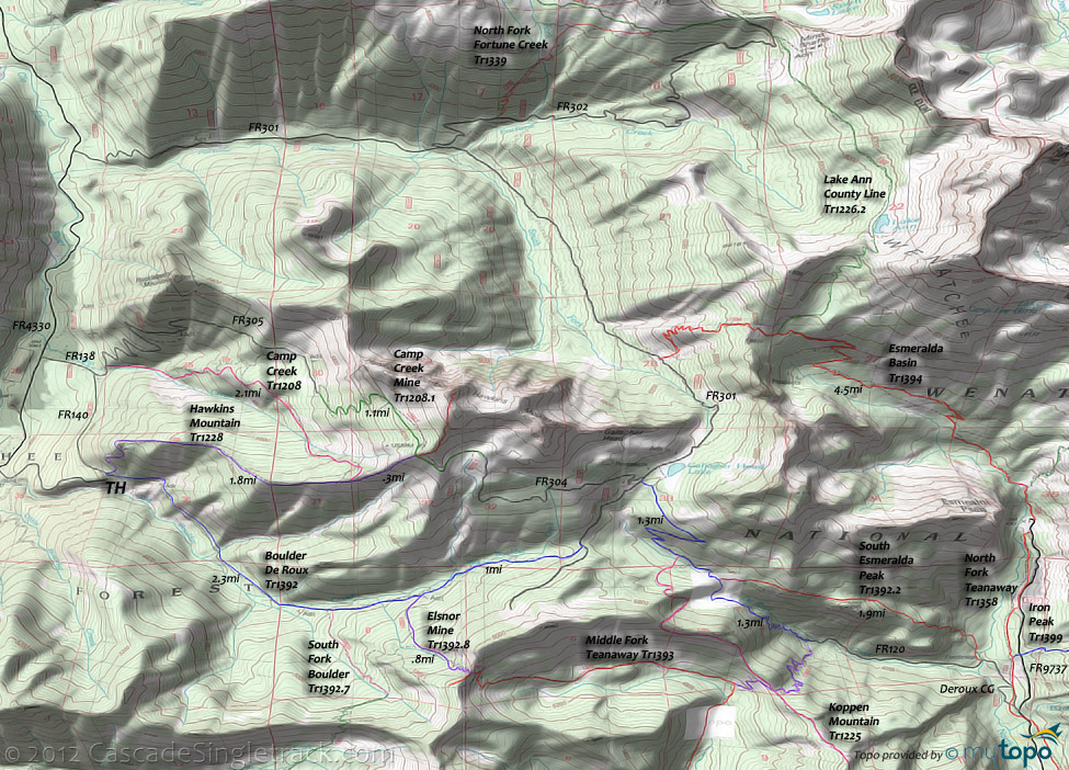 Hawkins Mountain,Camp Creek,Elsnor Mine,Esmeralda,Boulder De Roux Trail 1392 Topo Map