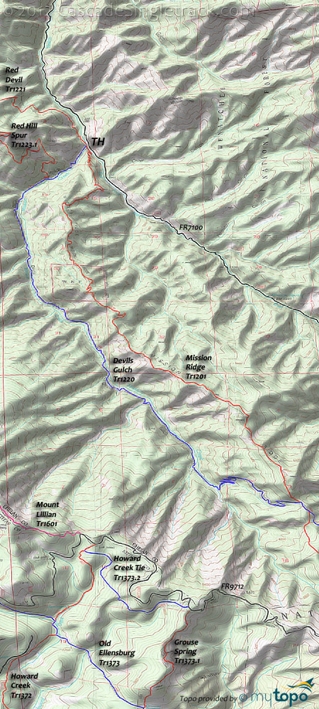 Mission Ridge Trail #1201, Devils Gulch Trail #1220 Topo Map