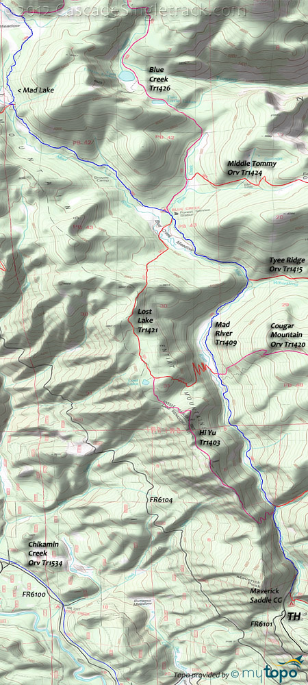 Pond Camp, Blue Creek, Lost Lake, Hi Yu, Mad River Trail #1409.1 Topo Map