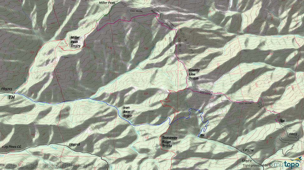 Iron Bear,Teanaway Ridge,County Line,Miller Peak Trail #1379 Topo Map