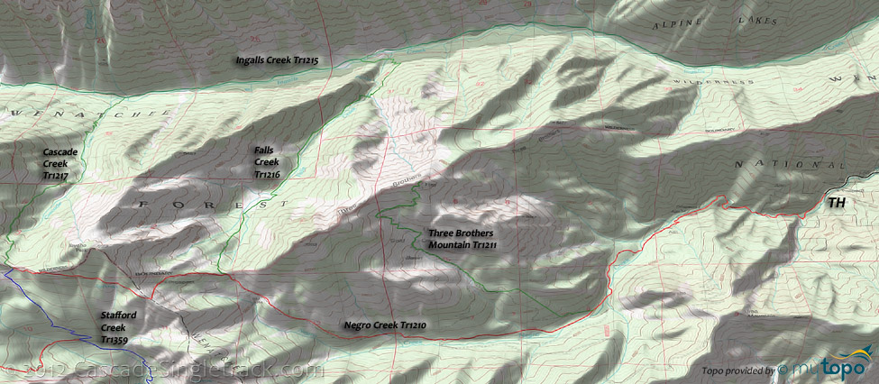 Three Brothers Mountain, Falls Creek, Cascade Creek, Ingalls Creek, Negro Creek Trail 1221 Topo Map