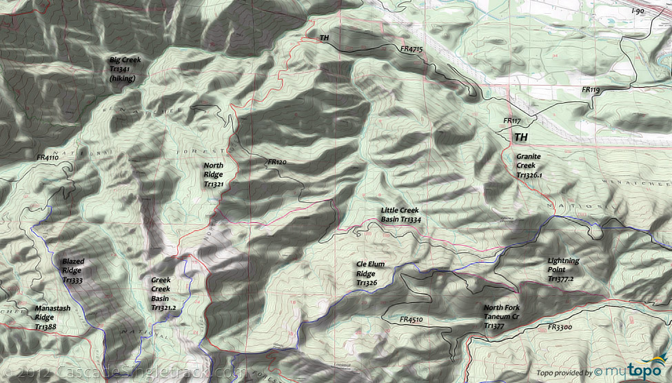 North Ridge, Granite Creek, Little Creek Basin, Big Creek Trails Topo Map