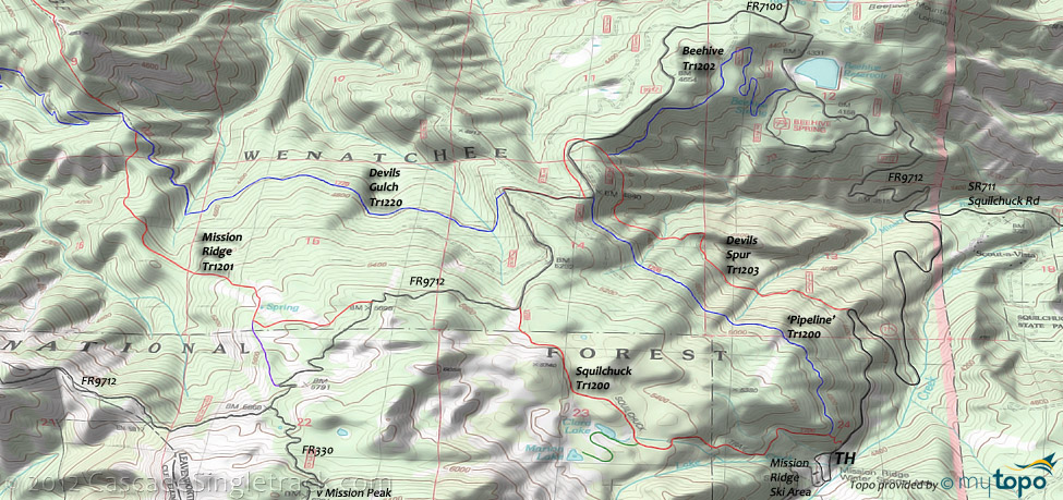 Mission Ridge, Devils Gulch, Beehive, Squilchuck Pipeline Trail #1200 Topo Map