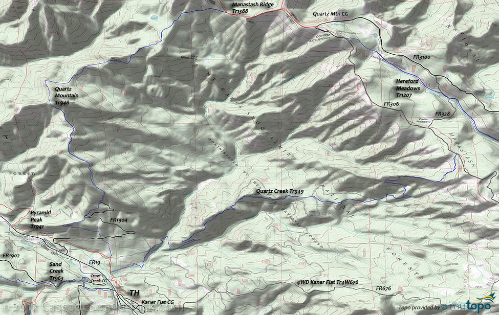 Quartz Mountain, Quartz Creek Trail #949 Topo Map