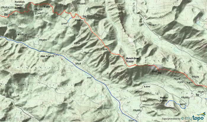 View of FR5871, Bunchgrass Ridge OAB Topo Map