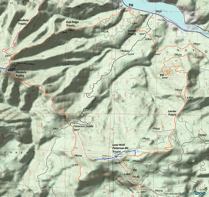 View of Lawler, Lone Wolf, Eula Rdg CW Loop Topo Map