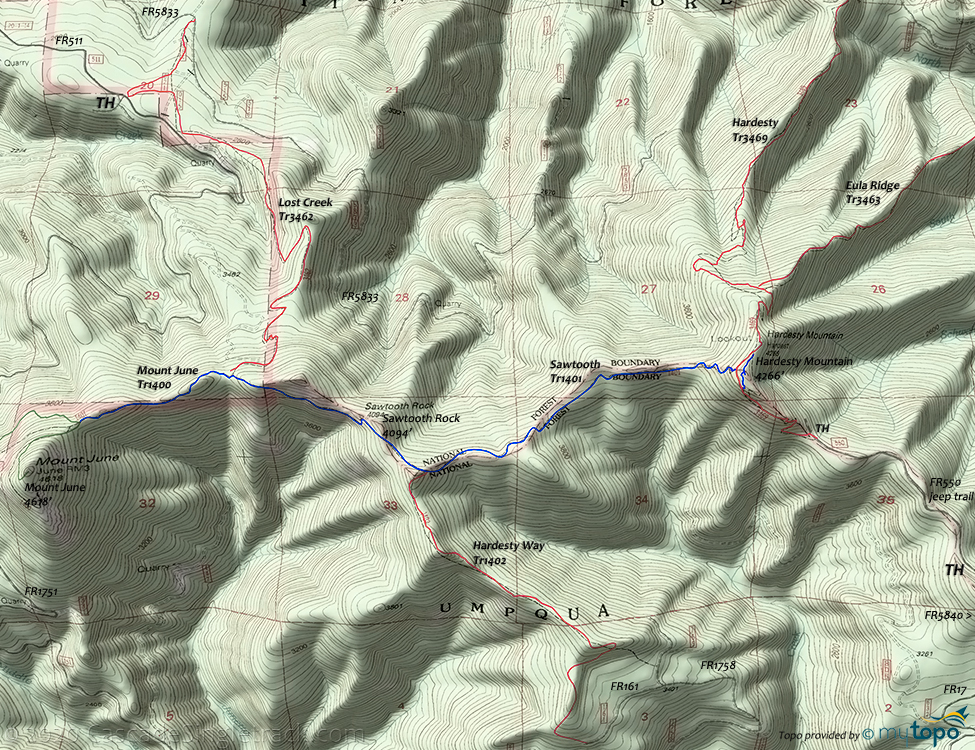 Mount June,Sawtooth,Hardesty Way,Lost Creek Trail #3462 Topo Map